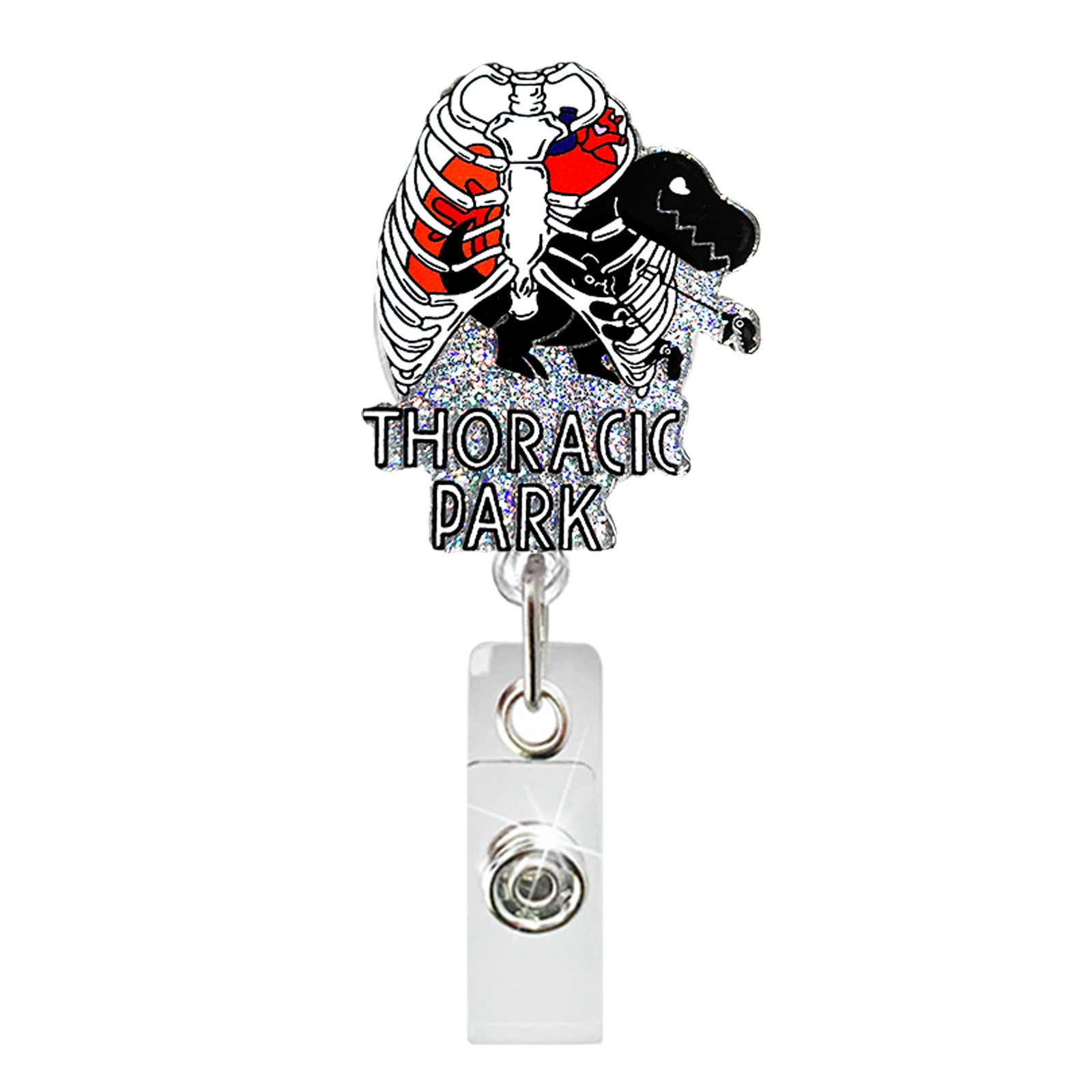 Wholesale Glitter acrylic skeleton finger retractable badge